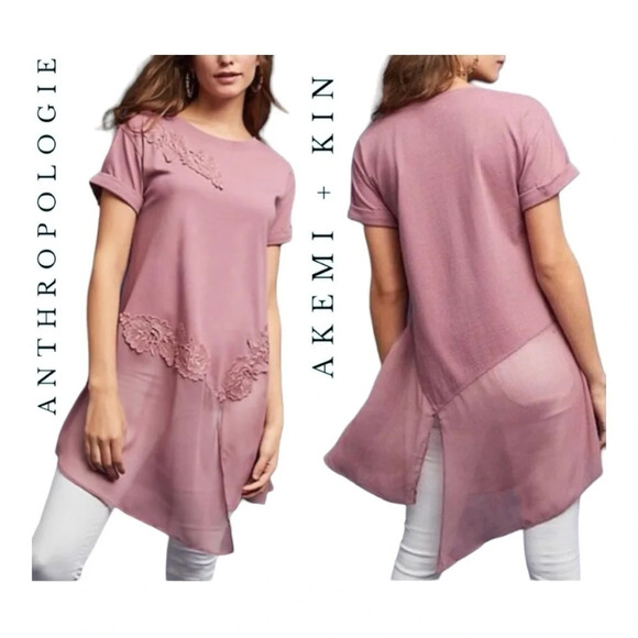 1520. ANTHROPOLOGIE AKEMI + KIN KRIS LACE TUNIC SIZE XSMALL MAUVE PINK IN‎ COLOR - Picture 1 of 10